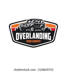 Overland SUV 4x4 camion emblema listo para el lanzamiento vector de logotipo aislado en fondo blanco