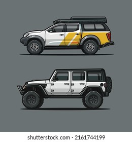 Overland Truck Side View Vector Isolated Bundle Set svg