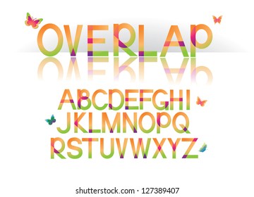 Overlap Colorful Font Alphabet A through Z.  EPS 8 vector, no open shapes or paths, grouped for easy editing.