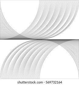 Overlap half line circle on top and bottom to create a new shape of geometry. Reflect shape to build a new character. can use for pattern, background, tile and card.