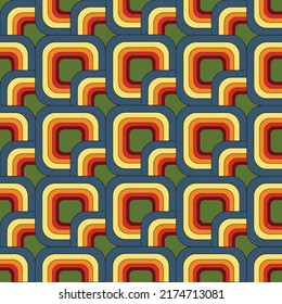 Overlap rectangle geometric seamless pattern. Modern oriental colorful vector on olive green background. Interior design, fabric pattern, textile, wall and tile decoration.