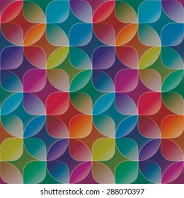 Overlap and transparent circles and squares. Colorful seamless background. Vector EPS10 tileable pattern.