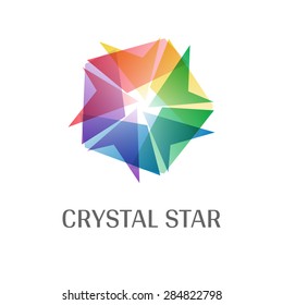 Overlap Transparent Crystal Star Logo Icon Multicolor