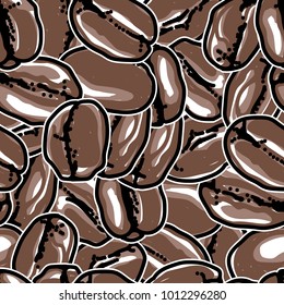 Overlap with White Outline Coffee Bean Roasting brown, vector drawing seamless pattern design