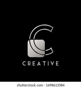 Overlaping Outline Logo Letter C Technology with  Rounded Square Shape Vector Design.