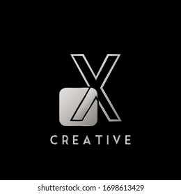 Overlaping Outline Logo Letter X Technology with  Rounded Square Shape Vector Design.