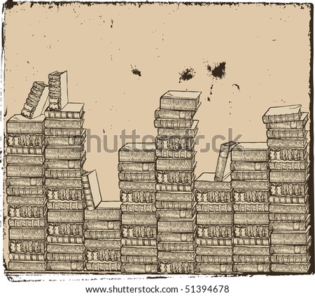 Overlapped books arrangement design with space for text