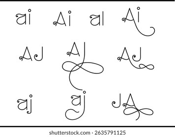 A and I Overlapped Calligraphy Emblem Set, Modern AI Typography Vector Logo Designs