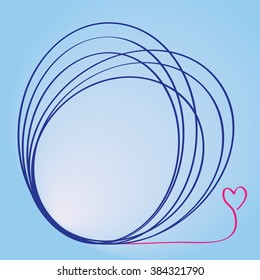 overlapped circle text frame in  blue color, gradient blue background, and heart