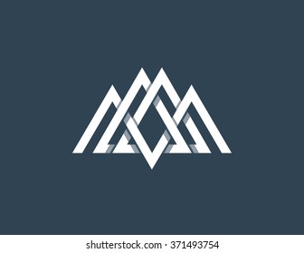 Overlapped line mountains' symbol. Vector monochromatic sign, logotype. 