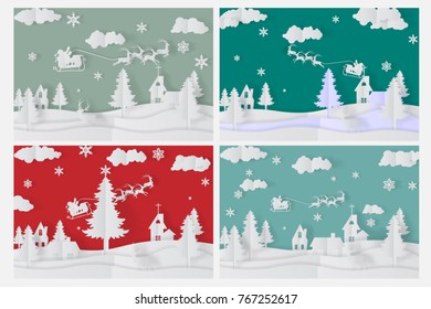 Overlapped paper cut for Christmas background design and New Year greetings card.