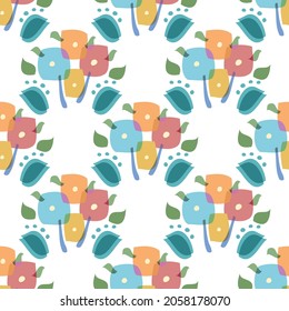 Overlapped transparent effect cute floral vector repeat pattern in multicolor on a white backdrop - Powered by Shutterstock - Get 15% off with code: PIKWIZARD15