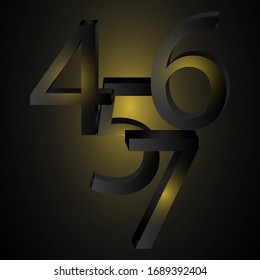 Los números 3D superpuestos en negro y dorado con fondo oscuro con iluminación de foco.