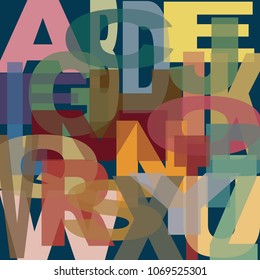 Overlapping alphabet characters creating modern, colorful pattern