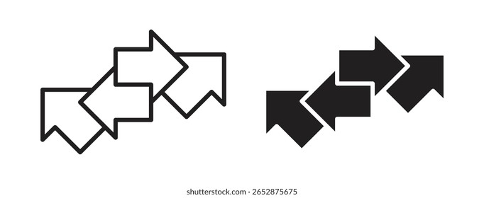 Overlapping arrow sequence, interlocking arrows: a visual representation of step-by-step forward progression.