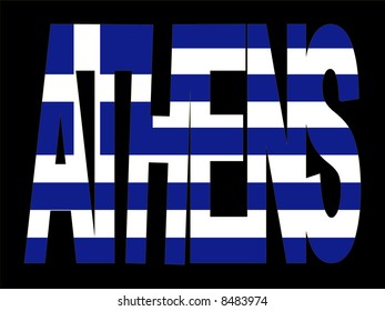 texto de Atenas superpuesto con ilustración de bandera griega