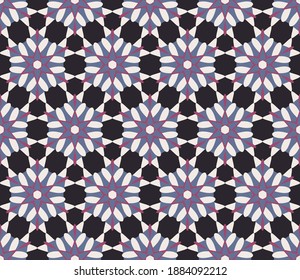 overlapping beige, gray, burgundy rounded polygons, stripes, segments, art forms are grouped and arranged in rows on a black background. abstract floral seamless pattern. vector