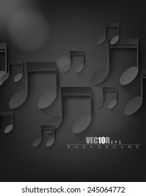 overlapping black music notes elements on dark background eps10 vector