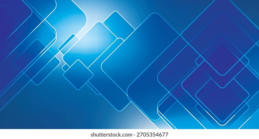 Superposición de Formas geométricas azules con bordes brillantes, creando un diseño moderno y abstracto. Las Formas varían en tamaño y transparencia.