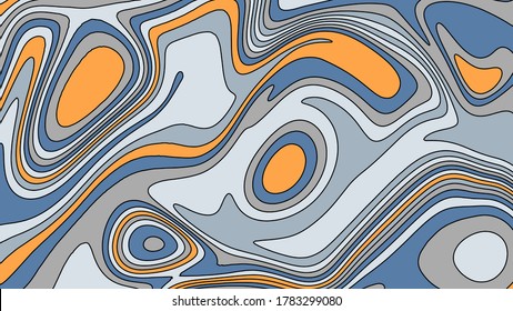 formas abstractas superpuestas de azul, gris y naranja con bordes suaves y contornos negros finos. fondo artístico. vector