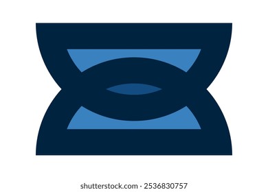 Overlapping blue semicircles, thick stroke icon. Two half-circle outline symbols. Isolated on a white background.