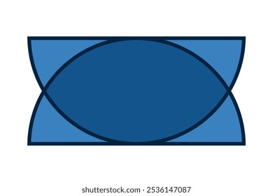 Overlapping blue semicircles, thin stroke icon. Two half-circle outline symbols. Isolated on a white background.