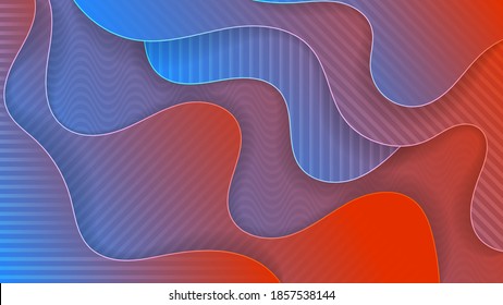overlapping blue-red, with light strokes, textured stripes, abstract shapes with wavy edges. beautiful wallpaper with 3D effect. vector