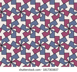 los rectángulos superpuestos azul-violeta y rosado-lilo con contornos negros se agrupan y organizan en filas sobre un fondo claro. elegante patrón geométrico sin costuras. vector