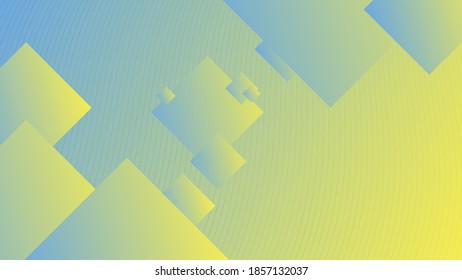 diamantes de color azul-amarillo superpuestos de diferentes tamaños con un fondo de líneas onduladas delgadas en el espacio. fondo de pantalla geométrico elegante. vector