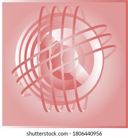 Overlapping bright 3d themed circular shapes enclosed in isometric rings against a glowing backdrop.