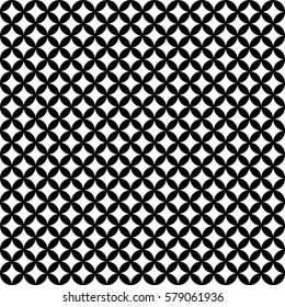 Overlapping chain mail circle pattern with modular geometric tessellating round shapes in a black and white vector illustration in a seamless tile background wallpaper