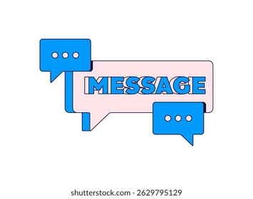 Overlapping chat bubbles and bold “MESSAGE” text. Ideal for messaging apps, chat features, online support, or digital communication themes in cartoon hand drawn style