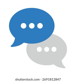 Overlapping chat bubbles with typing indicators in blue and gray for messaging UI and communication signage