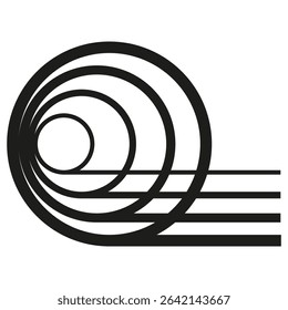 Overlapping circle icon. Round stripe symbol. Vector motion graphic. Black linear pattern.
