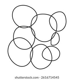 Overlapping circle pattern. Abstract geometric art. Black thin line style. Vector illustration.