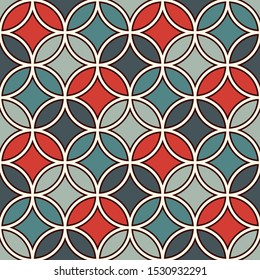 Overlapping circles abstract background. Petals motif. Seamless pattern with classic sacred geometric ornament. Tender digital paper, textile print, page fill. Vector art
