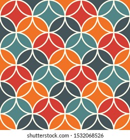 Overlapping circles abstract background. Petals motif. Seamless pattern with classic sacred geometric ornament. Tender digital paper, textile print, page fill. Vector art