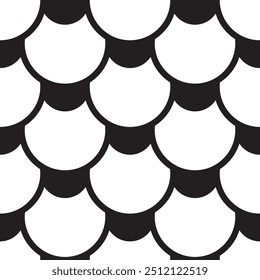 Overlapping circles black and white vector square seamless pattern or texture.