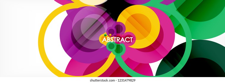Fondo de diseño de círculos superpuestos. Plantilla de diseño abstracto de moda para presentación de negocios o tecnología o portada de folletos web, fondo de pantalla. Ilustración del vector