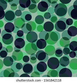 overlapping circles of different sizes and shades of green are randomly located on a light background. green geometric seamless pattern. vector
