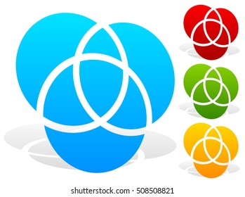 Overlapping circles icon - Contour of 3 overlapping, intersecting circles