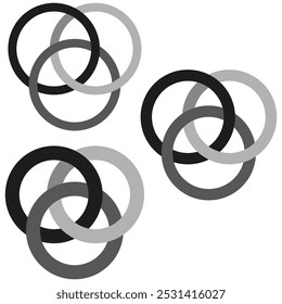 Overlapping circles icon. Interlocking rings vector. Geometric abstract symbol. Circular pattern design.