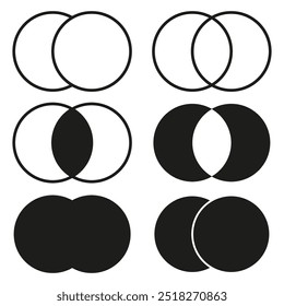 Overlapping circles icon. Intersecting shapes symbol. Venn diagram representation. Vector circular design.