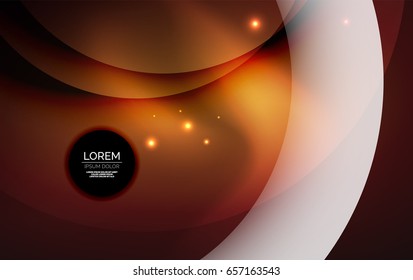 Overlapping circles on glowing abstract background with shining light effects, magic style design template