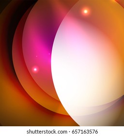 Overlapping circles on glowing abstract background with shining light effects, magic style design template
