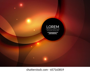 Overlapping circles on glowing abstract background with shining light effects, magic style design template