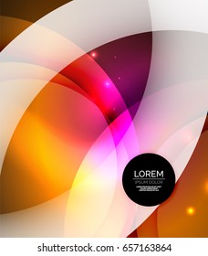 Overlapping circles on glowing abstract background with shining light effects, magic style design template