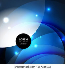 Überschneidende Kreise auf leuchtendem abstraktem Hintergrund mit leuchtenden Lichteffekten, Design-Vorlage im blauen Zauberstil