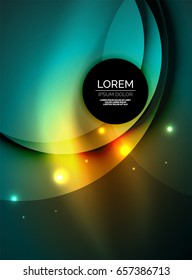 Overlapping circles on glowing abstract background with shining light effects, magic style design template