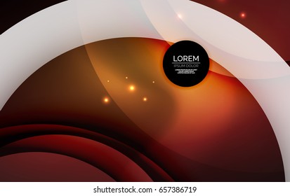 Overlapping circles on glowing abstract background with shining light effects, magic style design template